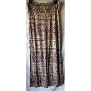 Rue 21 Womens Med Maxi Skirt Elephant Pattern Stretch Lightweight BohoStyle Slit